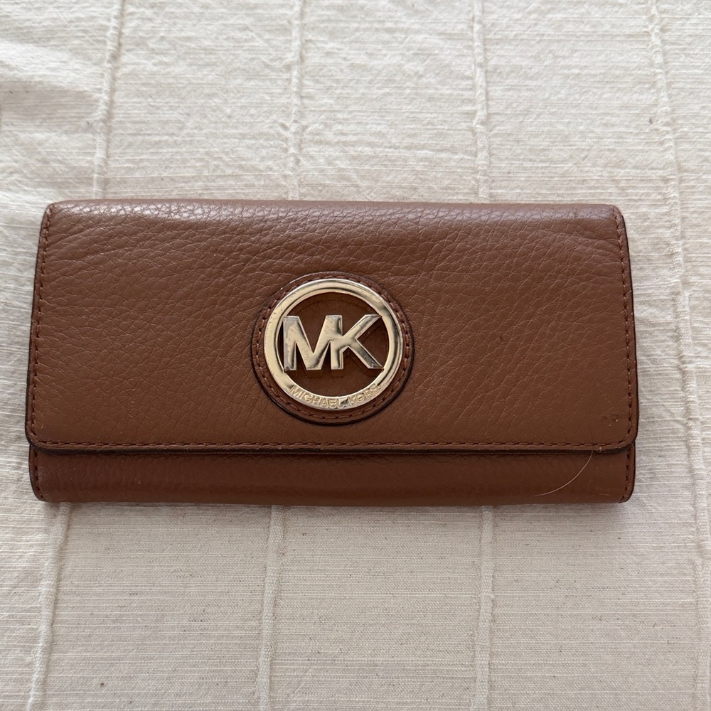 Michael Kors Tan Leather Wallet with Logo Accent